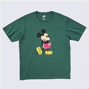 Uniqlo Mickey Stands Sunglasses Short Sleeve Graphic T-Shirt Green Unisex  XS